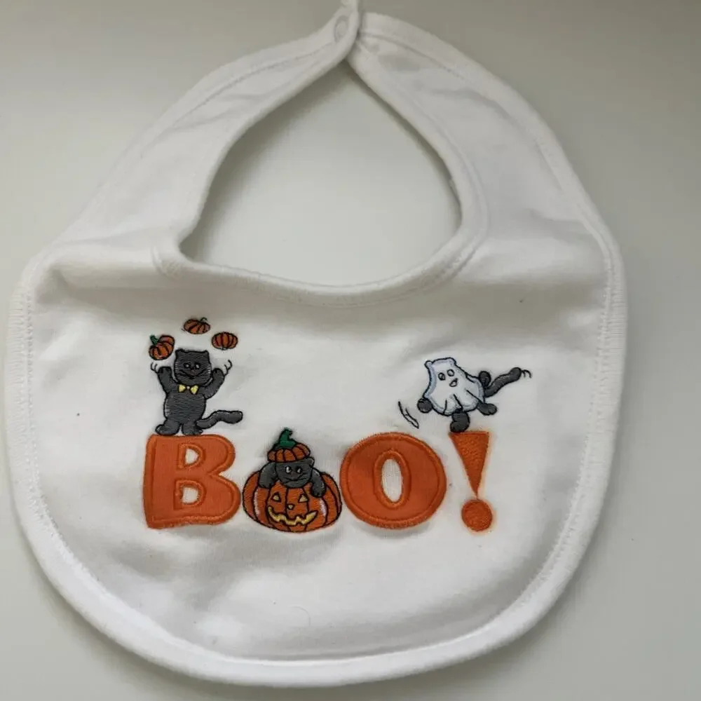 Set Of 2 Embroidered Happy Halloween Bibs